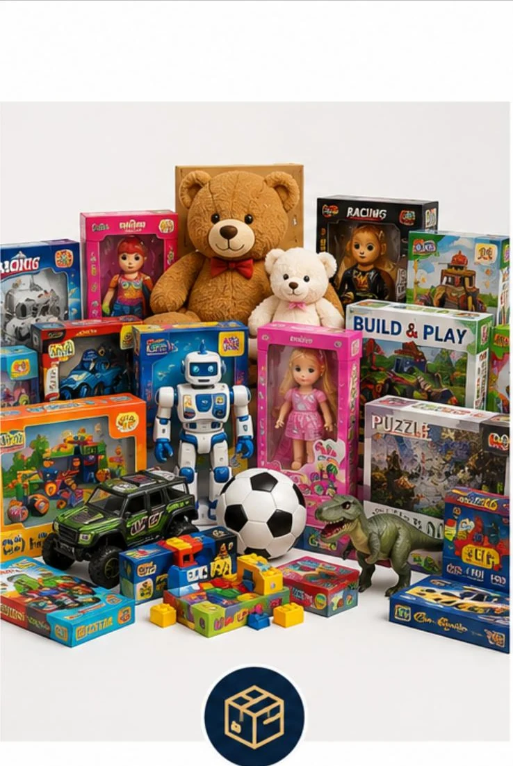 A wide selection of boxed toys, soft toys, games and vehicles.